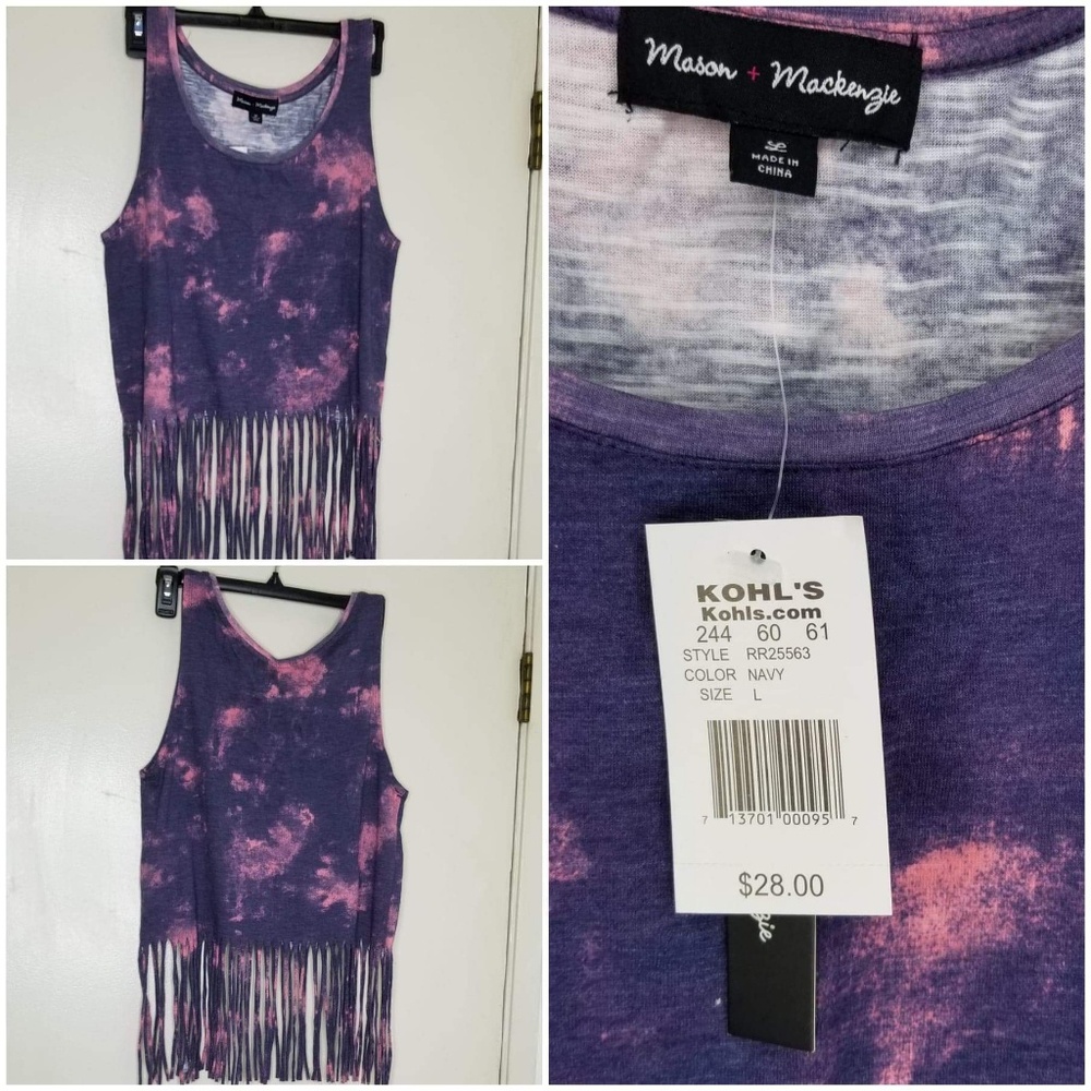 NWT Mason & Mackenzie Navy/Pink Fringe Tank S/L